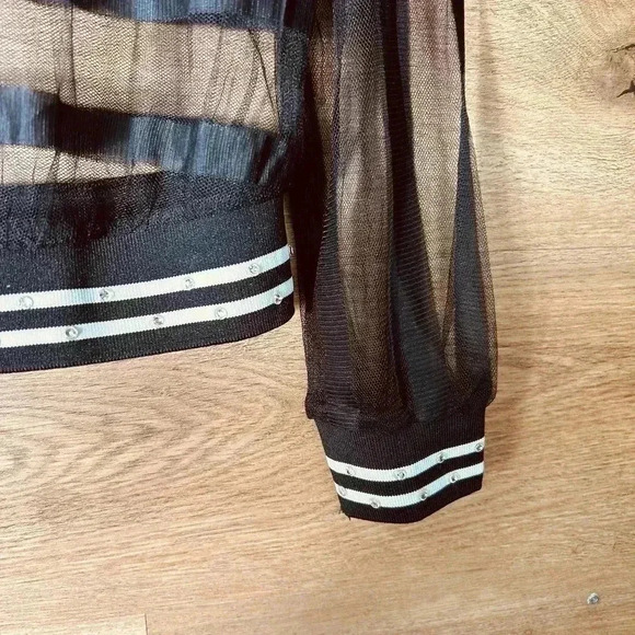 Alexandra Collection Contemporary Zip Up Black Mesh Jacket Sz S - Picture 4 of 7